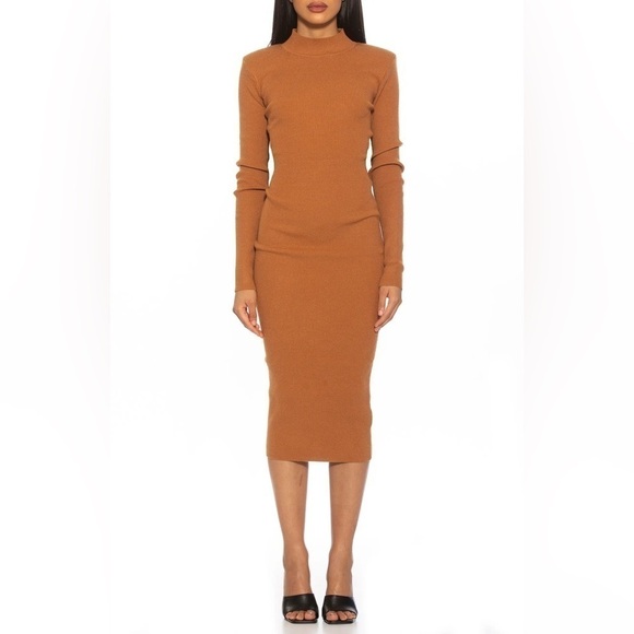 Alexia Admor Eliah Long Sleeve Knit Midi Dress- Tan Size XL (16/18) NWT - Picture 1 of 6